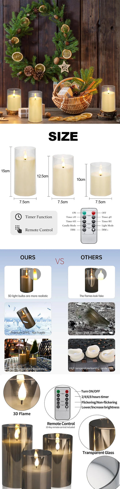 Flameless Candle Set with Remote Timer for Weddings and Parties