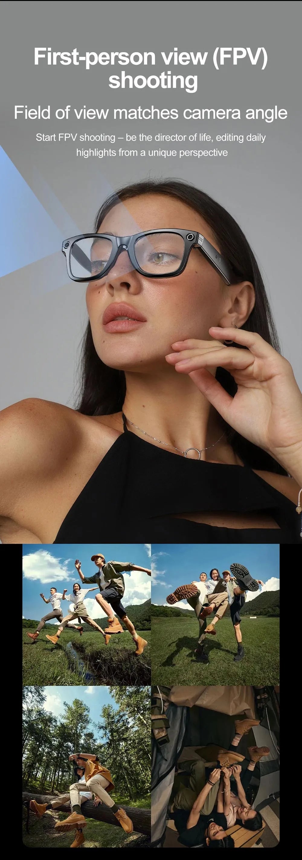 Smart Glasses  Recording Videos AI Photo Recognition Answer Translation 260mAh Large Battery IP65 Waterproof Bluetooth Glasses