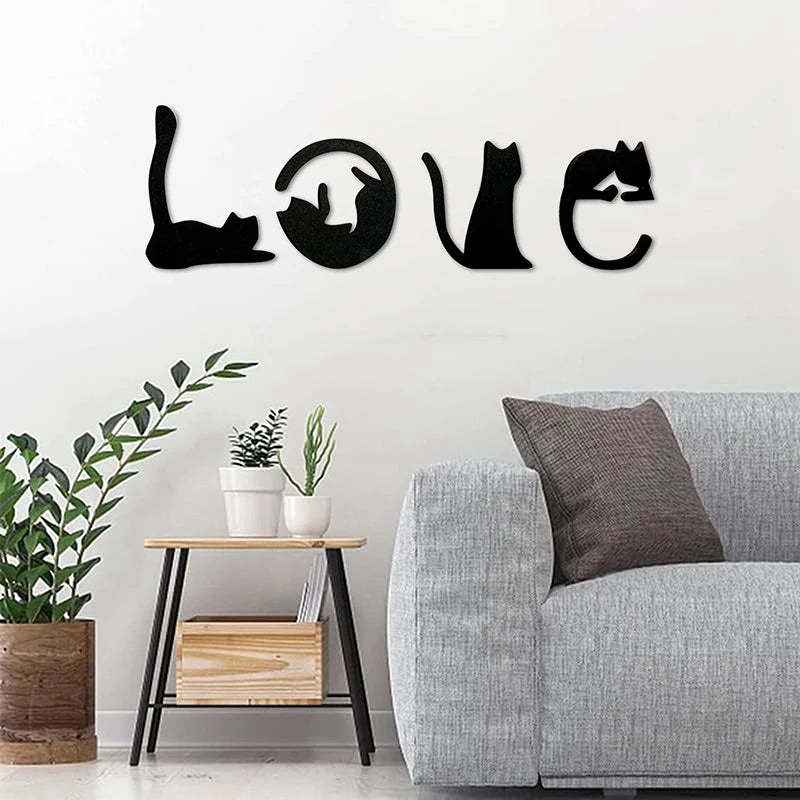 Handmade Resin Cat Wall Art with Matte Black Finish for Living Room