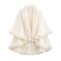 Double Layer Faux Fur Trim Womens Knitted Poncho Shawl Warm Cape Multiple Colors Ideal for Fall and Winter Daily and Formal Wear