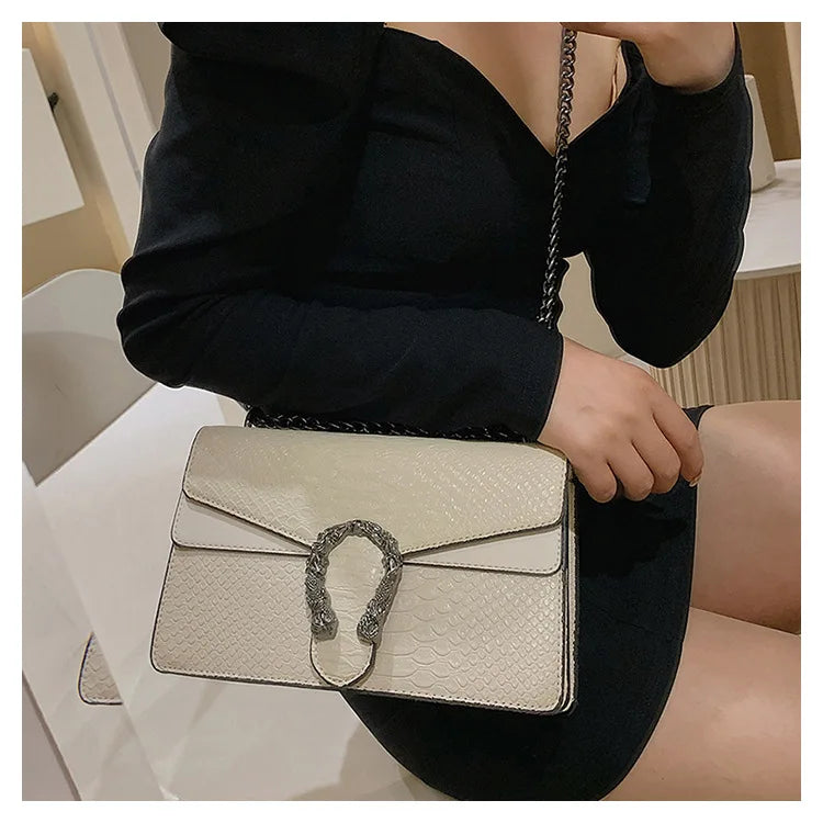 Retro Crossbody Bag with Snake Pattern Square Silhouette for Women