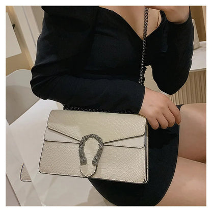 Retro Crossbody Bag with Snake Pattern Square Silhouette for Women