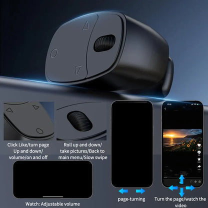 Bluetooth Ring Remote Control One Click Selfie Page Turning Roller Fingertip Controller for Phone Liking Scrolling Hands Free