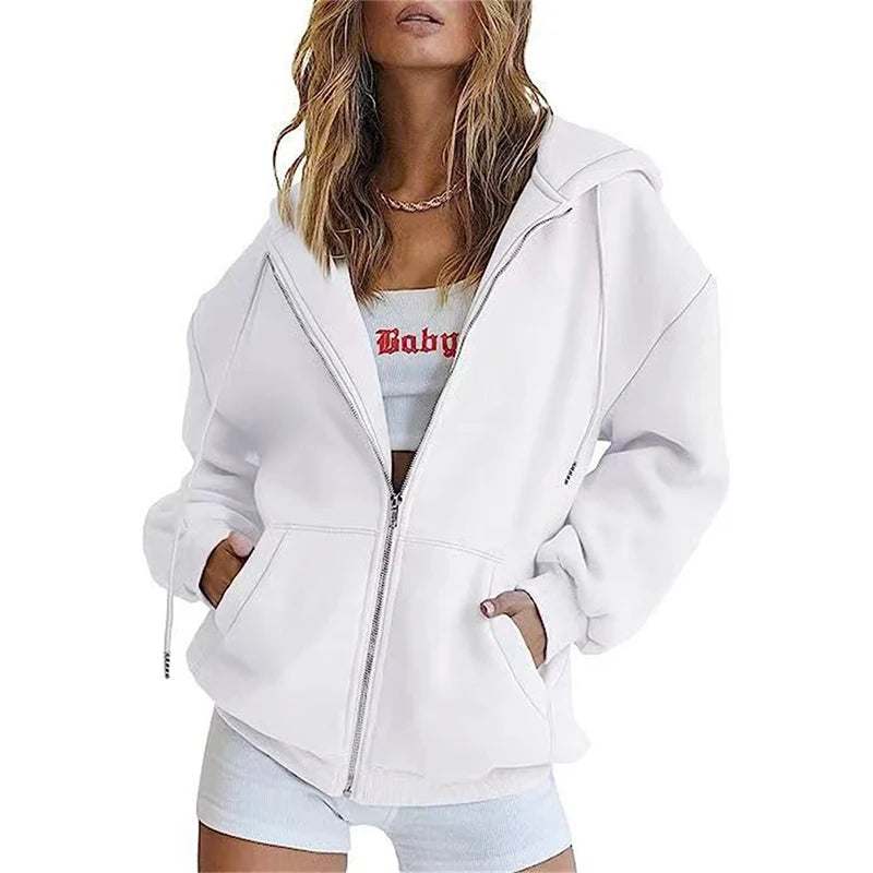 Women's Hoodie With Zip Front Long Sleeves for casual wear