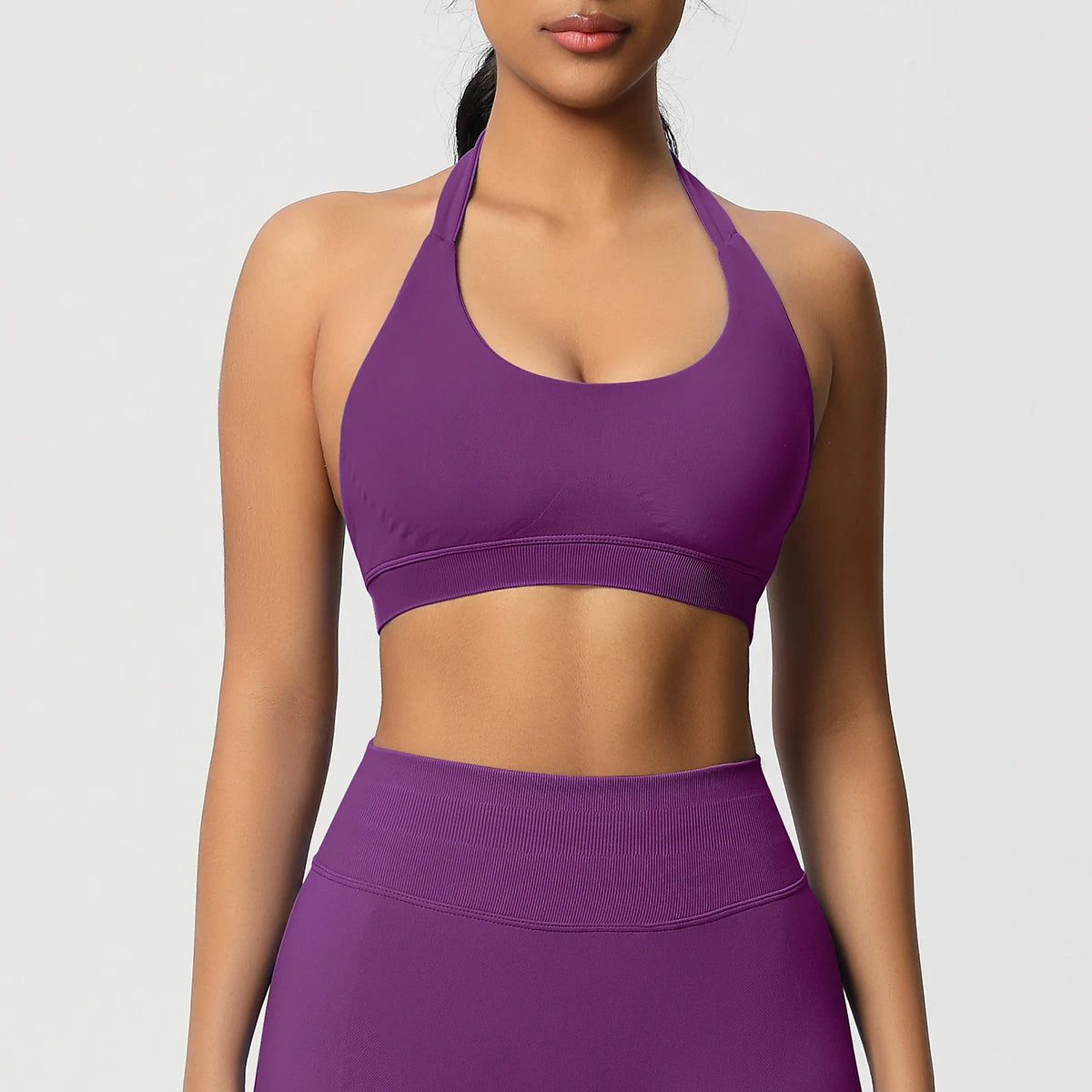 Women’s Seamless Halter Backless Push-Up Sports Bra Cotton-Poly For Gym Running