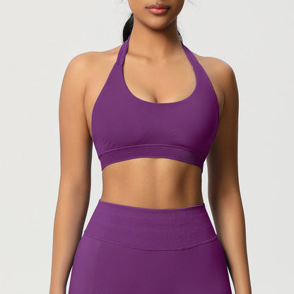 Women’s Seamless Halter Backless Push-Up Sports Bra Cotton-Poly For Gym Running