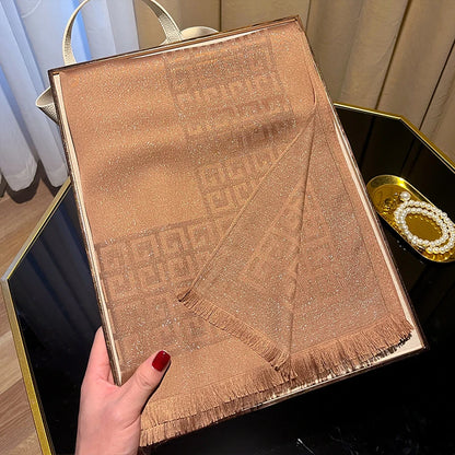 Women's Elegant Silky Scarf Shawl with Tatting Weave Detail