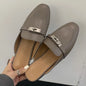2025 Summer Autumn New Women's Leather Comfortable Slip On Slippers Daily Metal Decoration Casual Outside Mules Female Sandals