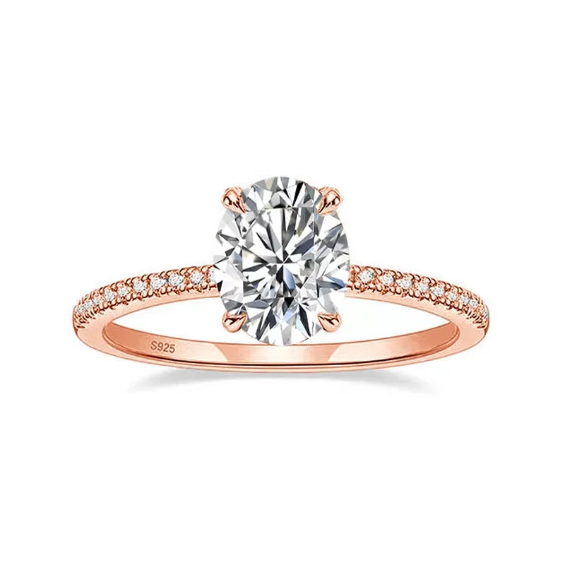 Oval Moissanite Ring with White Gold Plated Sterling Silver Band