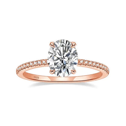 Oval Moissanite Ring with White Gold Plated Sterling Silver Band