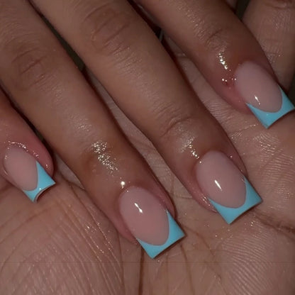 24Pcs French Tip Handmade Press On Nails Minimalist Solid Color Fake Nails Medium Square Full Cover Press On Nail Tips With Glue