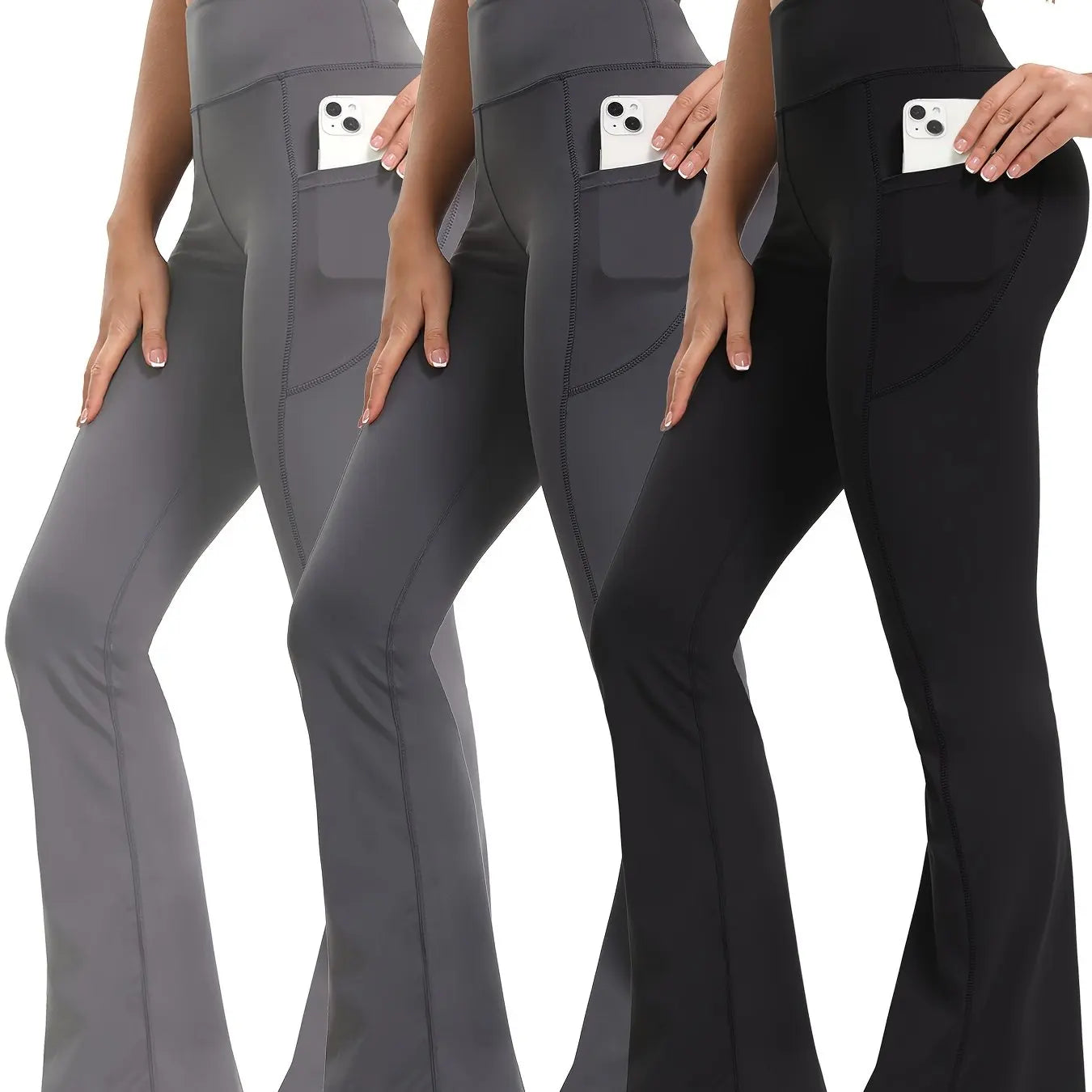 Three-Piece Knit Leggings Set With Elastic Waist Pockets For Women