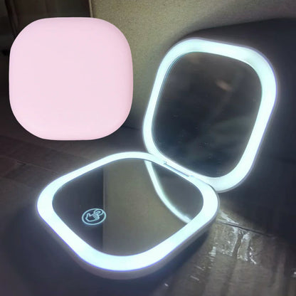 Makeup mirror rechargeable LED tabletop vanity light with touch sensor and folding dual panels