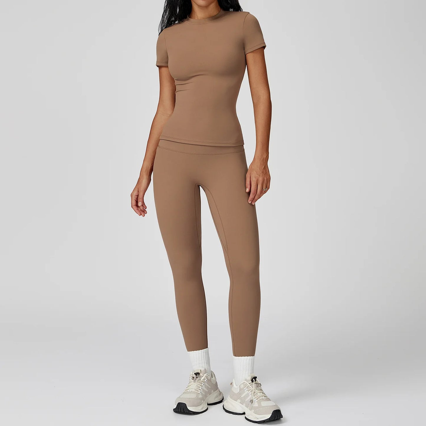 Women Yoga Set 2PCS Workout Set Sportswear Gym Clothing Fitness Long Sleeve High Waist Leggings Cycling Shorts WORKOUT REVOLUTION