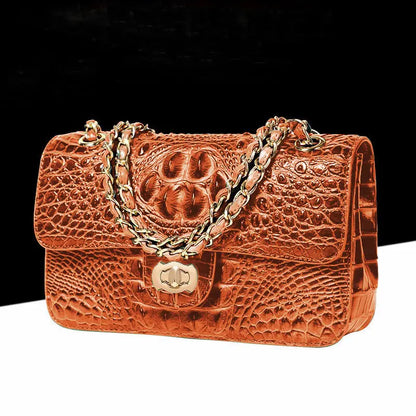 Textured Leather Crossbody Bag With Crocodile Pattern And Durable Build And Everyday Chain Strap