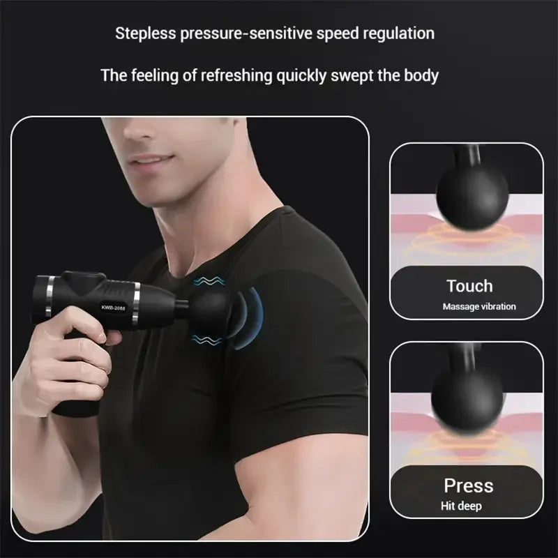 Percussion massage gun with 12 interchangeable heads