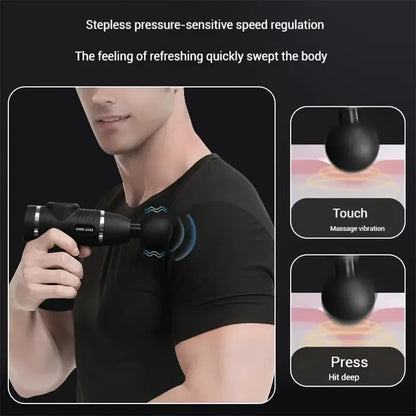 Percussion massage gun with 12 interchangeable heads
