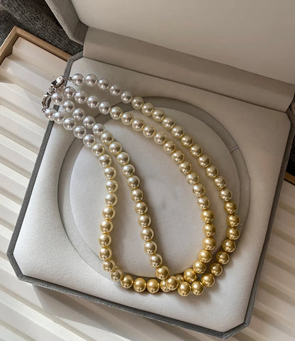French elegant white gradient champagne pearl bead necklace for women's luxury accessories collarbone chain 2024 fashion jewelry