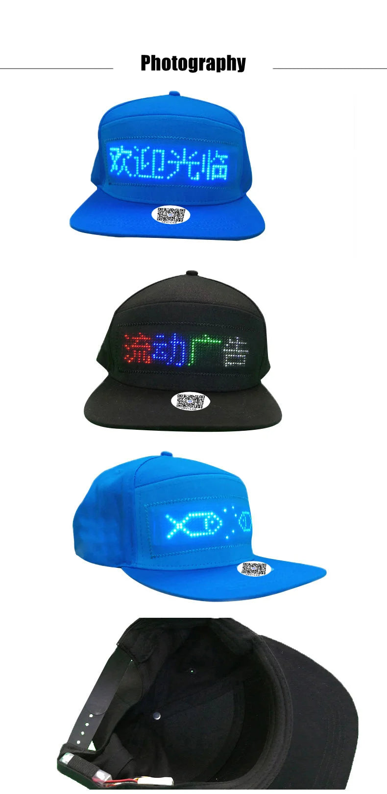 LED message display baseball cap with customizable text