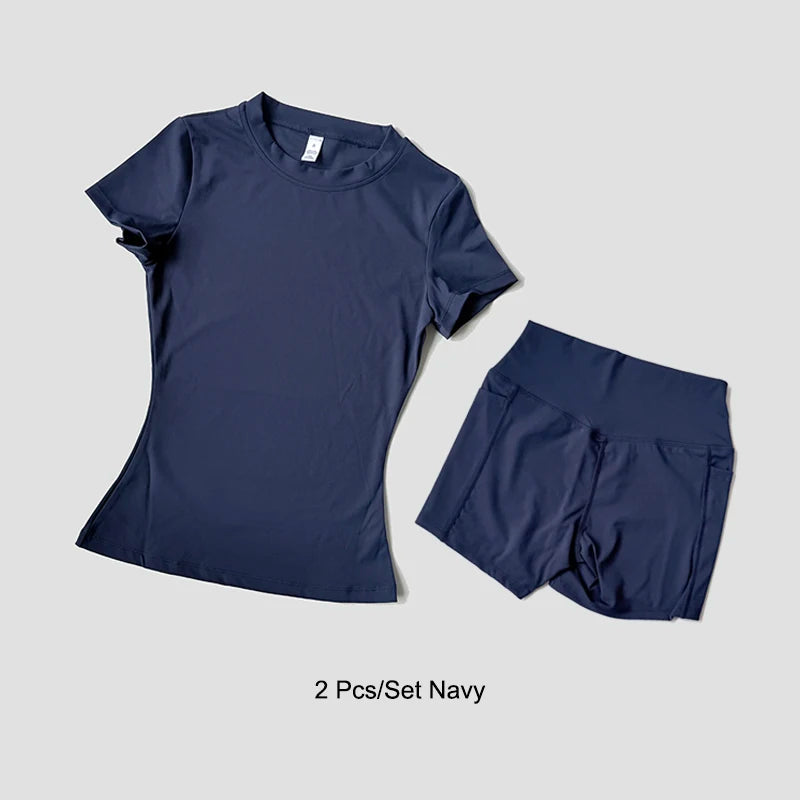 Women Yoga Set Gym Sportswear Sport Top High Waist Shorts Suit Fitness Workout Butt Lifting REVOLUTION SETS
