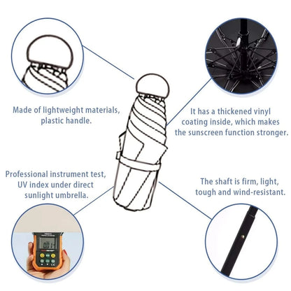 Anti-Uv Mini Umbrella For Sunny And Rainy Days, Portable With Uv Coating And 6 Reinforced Ribs