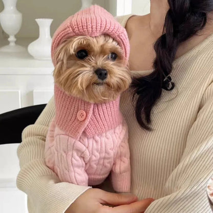 Dog Knitted Hat With Hooded Scarf Wool Cozy Winter Look