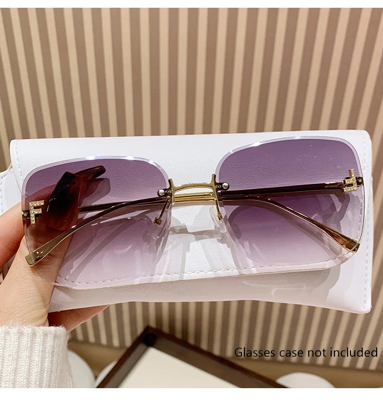 Featherlight Rimless Sunglasses Large Square Frame with Diamond Accent