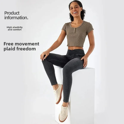 Cross Waist Yoga Jeans High Waist Skinny Ankle Length With Pockets