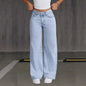 Stretchy Denim Wide Leg Pants with Pockets and Subtle Distressing for Everyday Ease