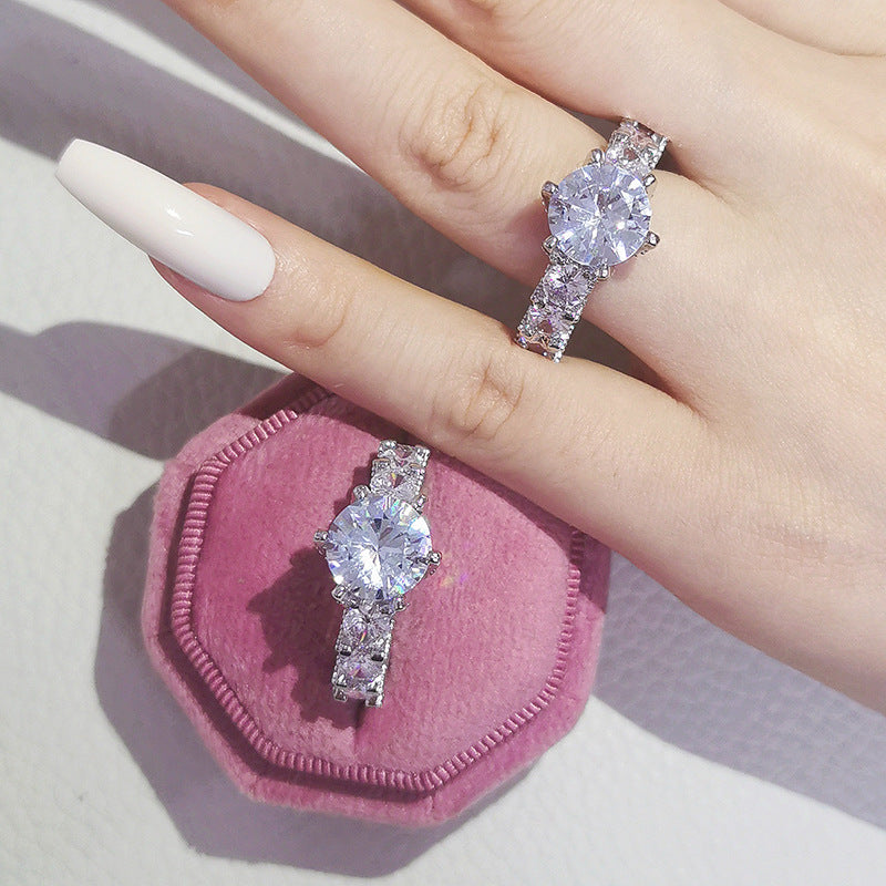 Geometric Engagement Ring With Zircon Centerpiece In Sterling Silver