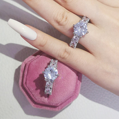Geometric Engagement Ring With Zircon Centerpiece In Sterling Silver