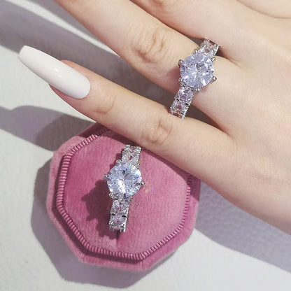 Geometric Engagement Ring With Zircon Centerpiece In Sterling Silver