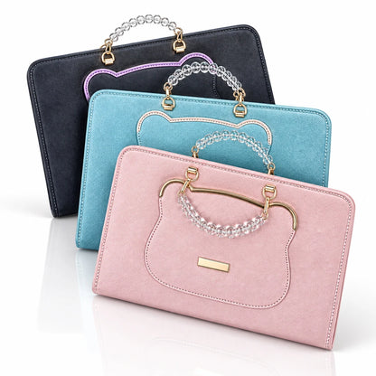PU leather laptop sleeve with pearl bead handle
