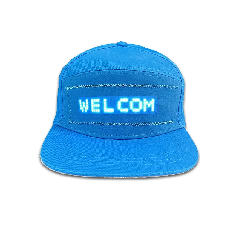 LED message display baseball cap with customizable text