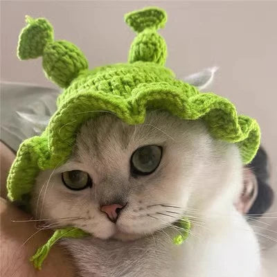 Soft Hat Hand-Crocheted with Elastic Fit for Cats Photo Prop