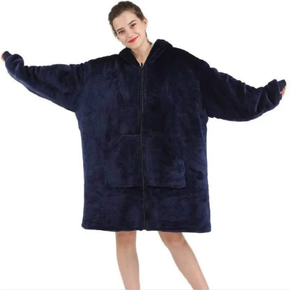 Unisex Fleece Hoodie Sweatshirt Blanket With Front Zipper And Deep Pockets In An Oversized Wearable Design