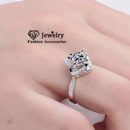 Floral Engagement Ring with Cubic Zirconia Centerpiece Sterling Silver