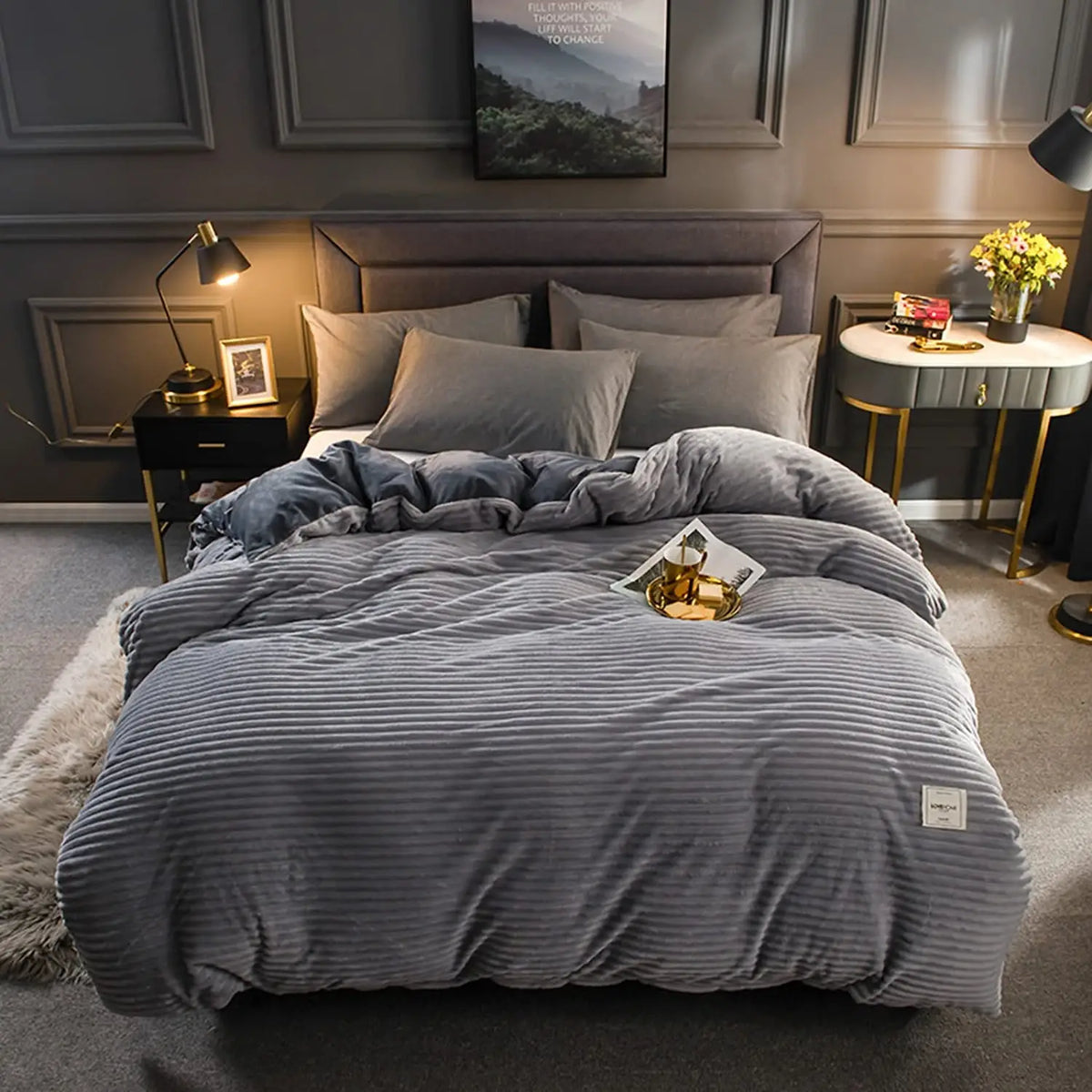 Reversible winter duvet cover set with washed finish