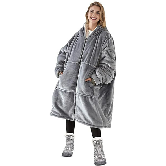 Wearable Blanket With Zipper Featuring Soft Cozy Texture And One Size Fits Most For Home Use