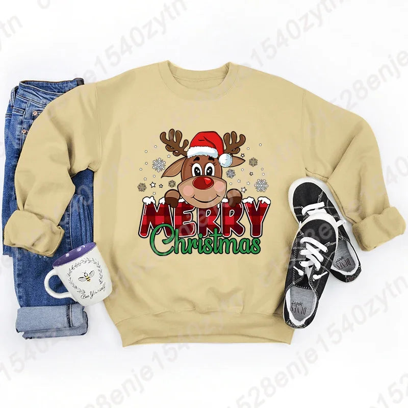 Women’s Christmas Reindeer Sweatshirt Loose Fit Polyester Cotton