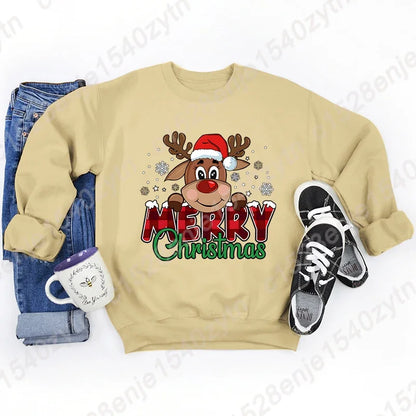 Women’s Christmas Reindeer Sweatshirt Loose Fit Polyester Cotton