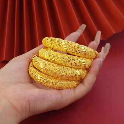 Saudi Arabia Jewelry Dubai Bangles for Women 4pcs/Lot Indian Gold Plated Bracelets Ethiopian Wedding Bridal Jewellery Gifts