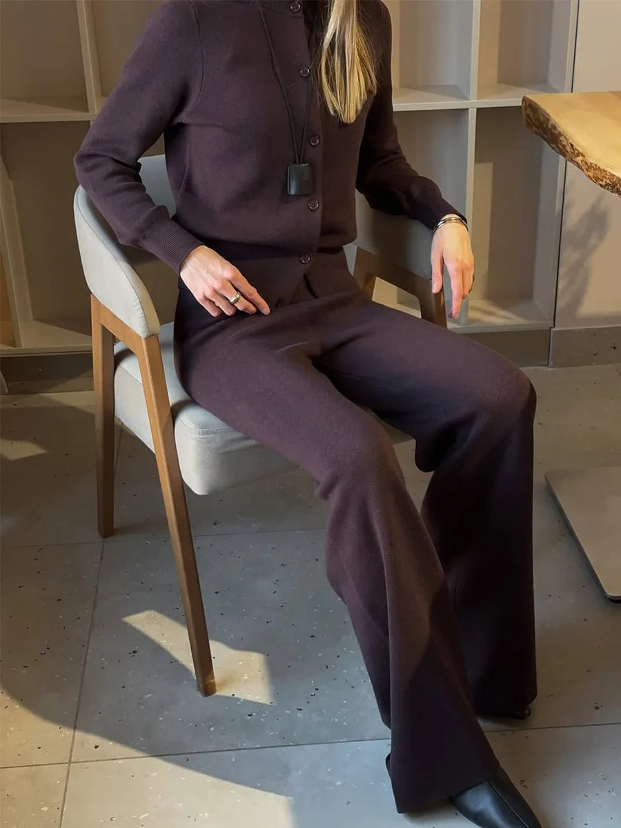 Women’s Knit Cardigan And Pants Set Slim Fit Long Sleeve Winter