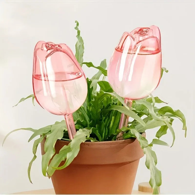 Pink Tulip Plant Watering Balls - Automatic Plant Drippers for Indoor & Outdoor Plants