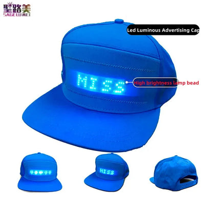 Led Luminous Advertising Hat DIY Custom Words Pixel Lighting Rechargeable Bluetooth APP Control Scrolling Message Flexible Cap