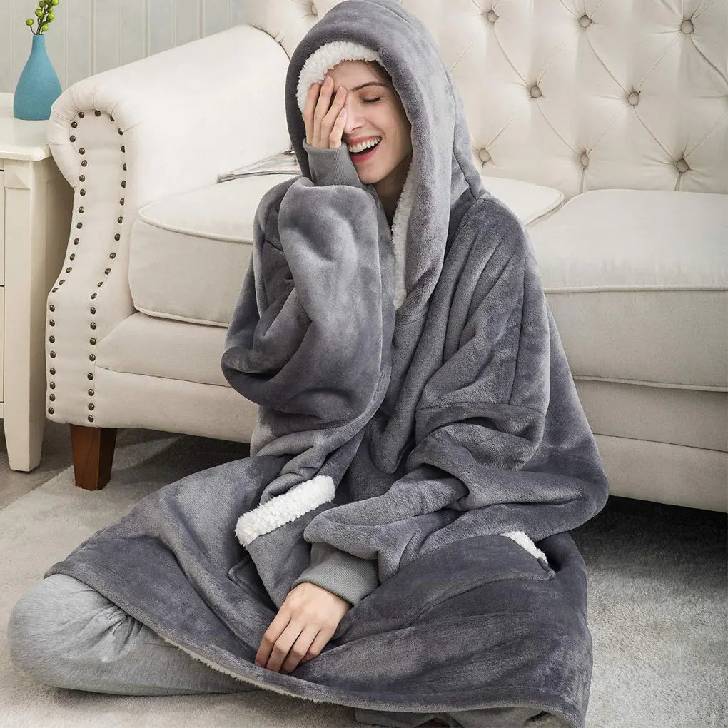 Unisex Microfiber Wearable Blanket Hoodie With Oversized Hooded Soft Texture Warm