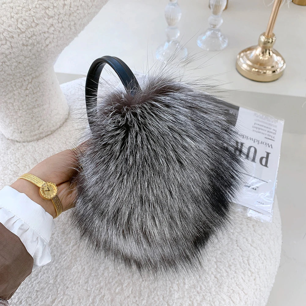 Winter Women Warm Real Fox Fur Earmuffs Girl's Earlap Ultra Large Ladies Plush Earmuff Luxury Ladies Fox Fur Earmuffs