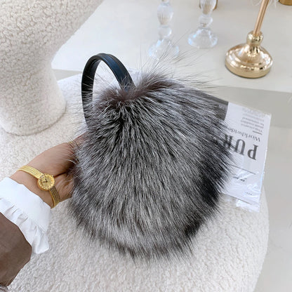Winter Women Warm Real Fox Fur Earmuffs Girl's Earlap Ultra Large Ladies Plush Earmuff Luxury Ladies Fox Fur Earmuffs