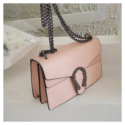 Retro Crossbody Bag with Snake Pattern Square Silhouette for Women