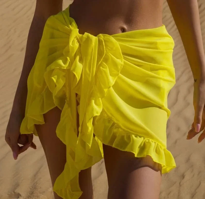 Women's Chiffon Beach Cover-Up Dress with Ruffled Skirt